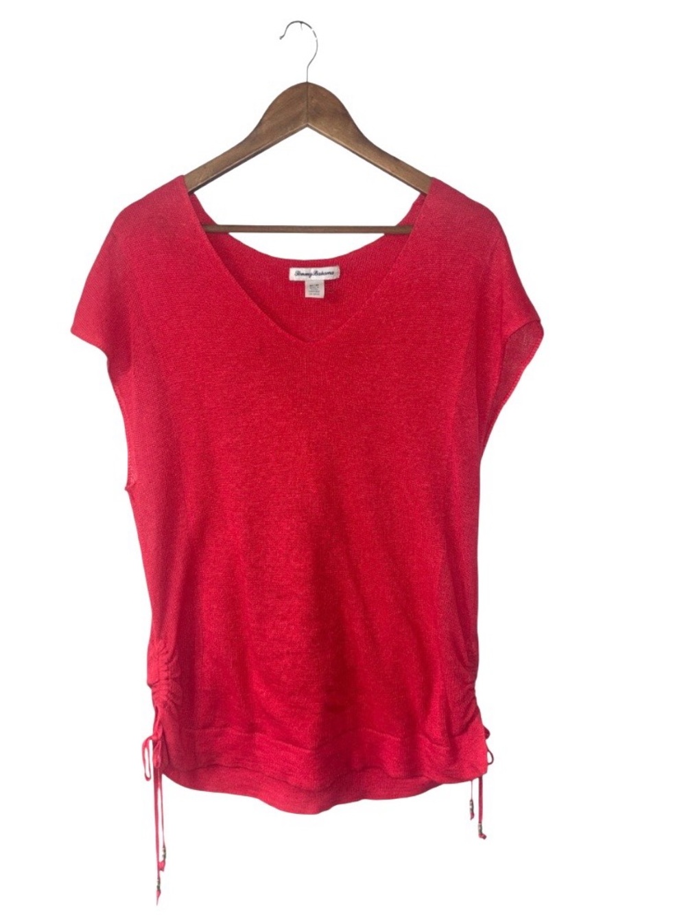 Tommy Bahama Pink Linen Sleeveless Blouse V-Neck Coverup Ties Summer Size Medium